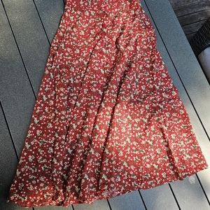 Express red rayon floral midi skirt